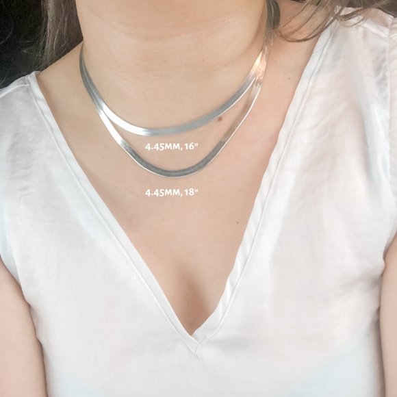 Sterling Silver Herringbone Chain Simple Silver Chain Flat Silver Chain Silver - Picture 3 of 7